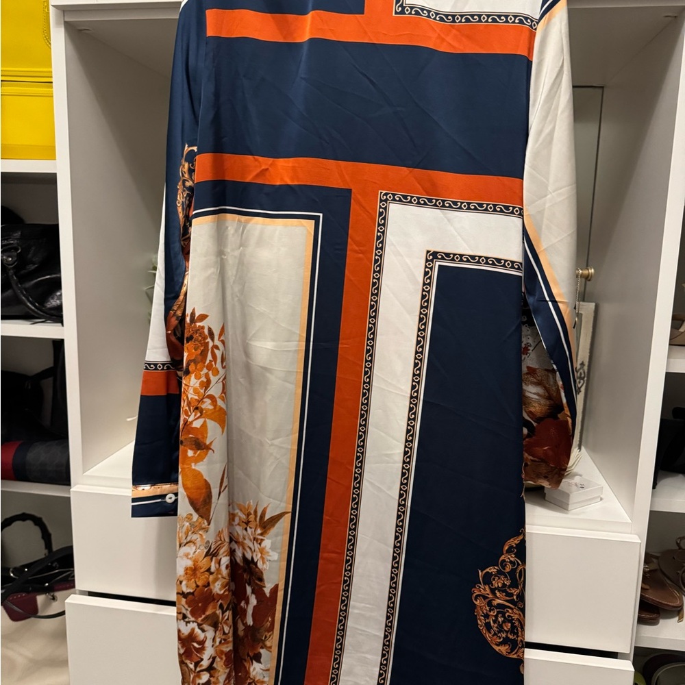 Fashion Nova Navy and Orange Midi Dress